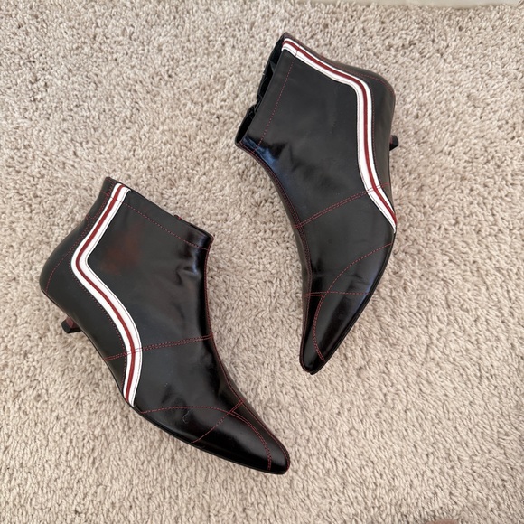 Jeffrey Campbell Retro Kitten Heel Boots – Black with Red & White Stripes, 7 - Picture 1 of 6